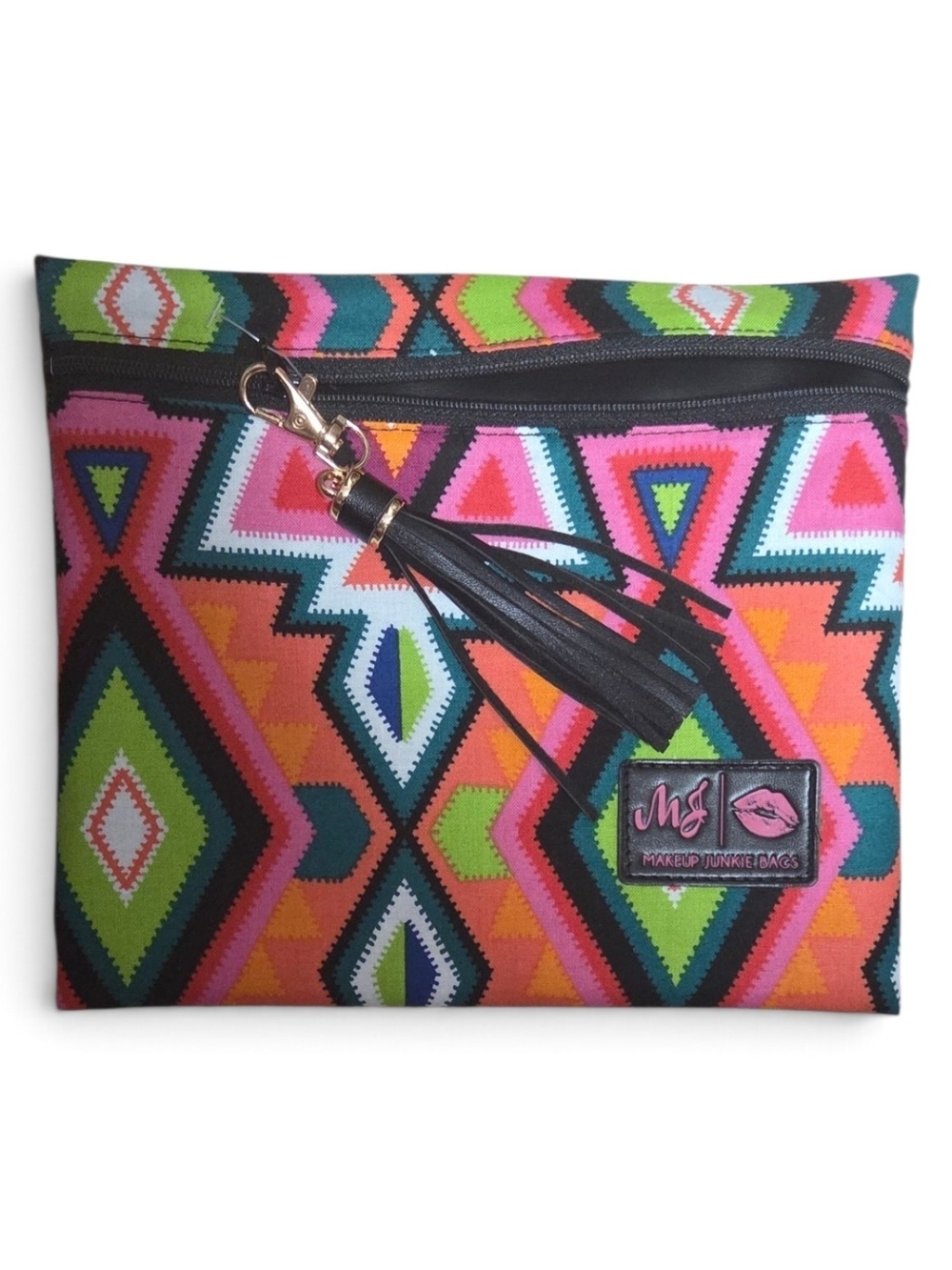 Makeup Junkie Bags Neon Aztec Cosmetic Pouch - Pink & Multicolor